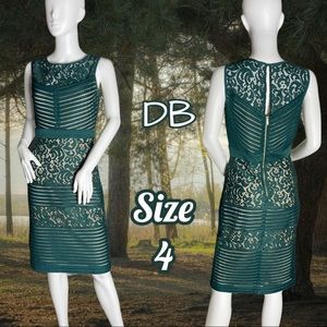 Beautiful Lined Lace Emerald Green Sheath Midi Dress Size 4